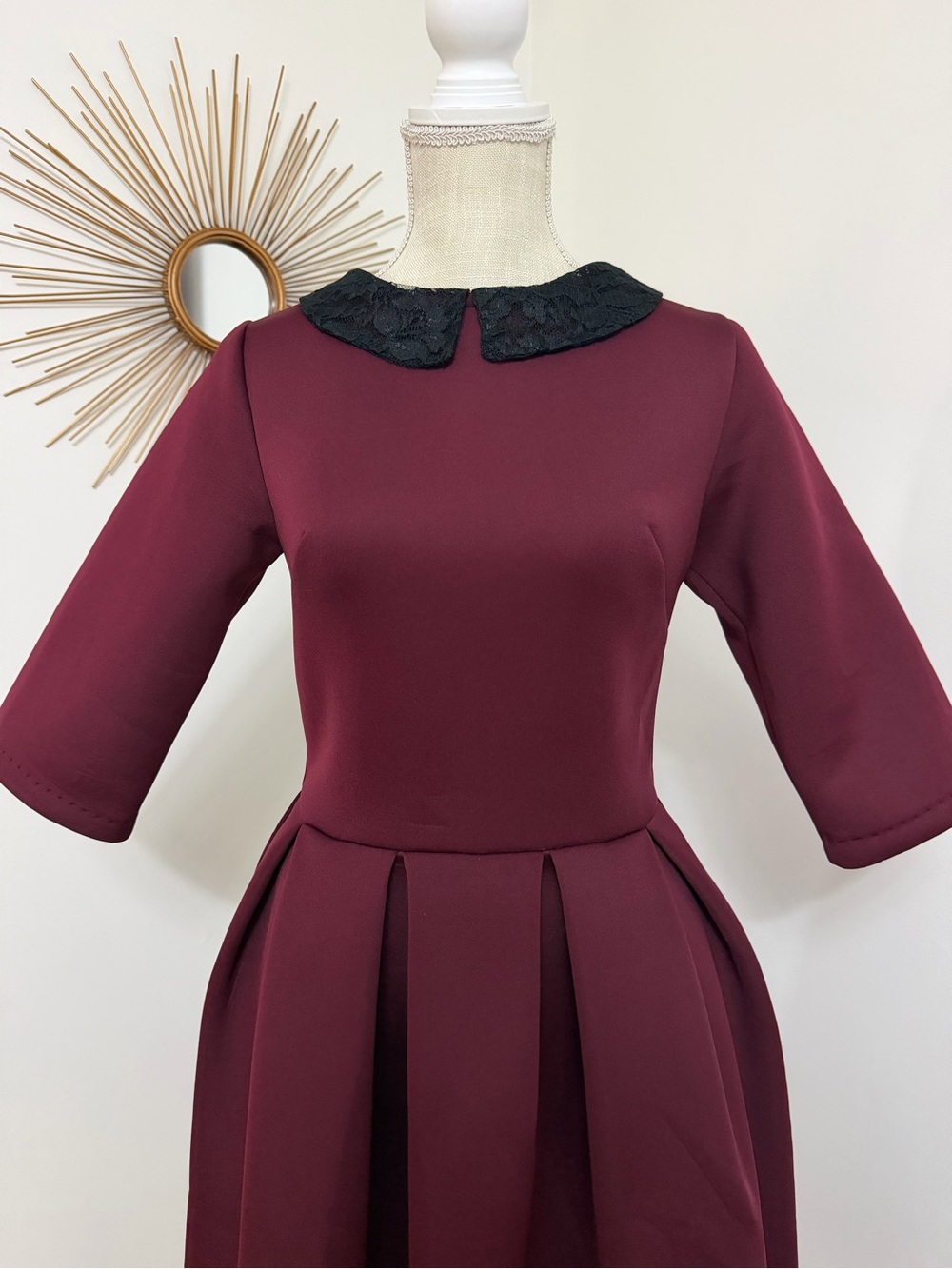 Peter Pan Lace Collar Vintage Inspired Retro Rockabilly Dress Unique Burgundy